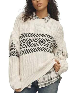 NWT Sanctuary Fringe Detail Ribbed Pullover Sweater Size Small